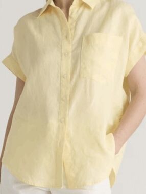 Quince Women's Linen Camp Button Down Top Yellow Natural Fibers Beachy Sz M